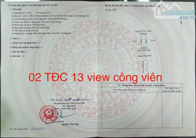 Đất Hoa Động đối diện Hoàng Huy Green view trung tâm thương mại 60m giá 2,8x tỷ