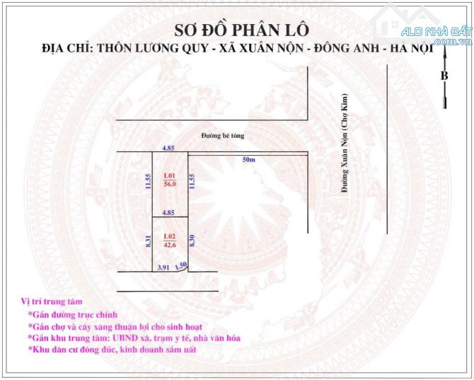 BÁN ĐẤT LƯƠNG QUY-XUÂN NỘN-Ô TÔ-NGÕ THÔNG-GẦN CHỢ KIM-DT:56M-GIÁ: 3,15 TỶ