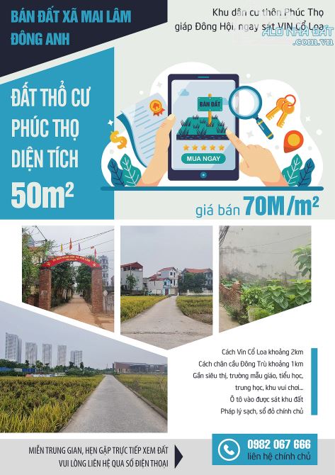 Sổ đỏ trao tay, chính chủ bán ngay 50m2 đất Mai Lâm, Đông Anh, cạnh Vin Cổ Loa - 1