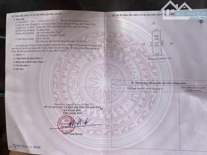 118m giá 290tr cách QL1A 2.5km Quảng xương Thanh Hóa