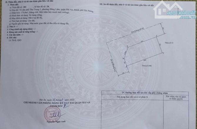 170m2 đất lô góc Thư Trung 193 Văn Cao - Ngang 9m - Đường 12m - 1