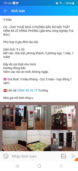 Nhà 3 phòng đầy đủ nội thất gần KCN Trà Nóc - 1