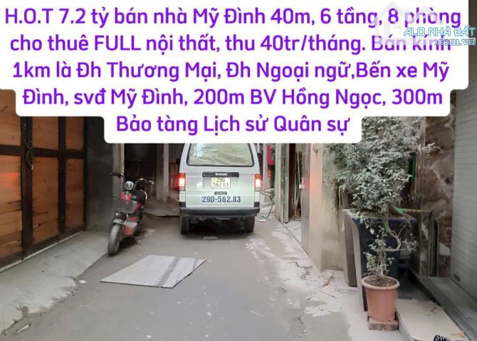 H.O.T 7.2 tỷ bán nhà Mỹ Đình, 40m, 6 tầng, Ô tô đỗ cửa, mỗi tầng 2 phòng Full Nt, doanh th - 7