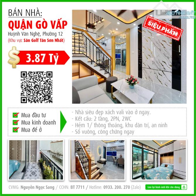 ** Bán nhà siêu đẹp H.V. Nghệ - G. Vấp, HXH đỗ cửa, full n.thất Giá lộc phát 3 tỷ 868 **