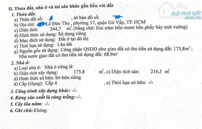 bán đất mặt tiền Lê Đức Thọ P17GV: 6x45, cn 245m2, vuông vức, có GPXD hầm 7 lầu. 27,5 tỷ - 1