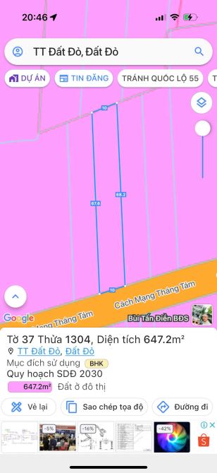 MẶT TIỀN CÁCH MẠNG THÁNG TÁM - TT ĐẤT ĐỎ 🌈🌈🌈 DT 647m2 -10x65m - quy hoạch đất ở  🧨🧨 C - 2