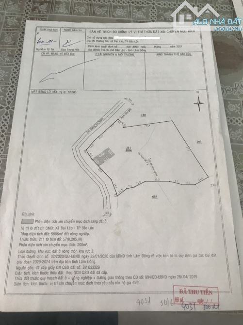6 sào 200m thổ cư Bảo Lộc lô góc 130m mặt đường. - 6