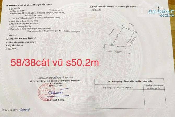 🏖️#Bán 2 lô góc siêu đẹp nhất ngõ 38 Cát Vũ - Đối diện tđc Tràng Cát 📌S1: 50,2m2, ngang