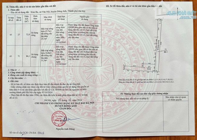 🔥🔥🔥 BÌA LÀNG BA CHỮ - VÂN NỘI - 2 MẶT TIỀN - ĐƯỜNG 8m TRẢI NHỰA - 4.3 TỶ - 73m2 🔥 - 1