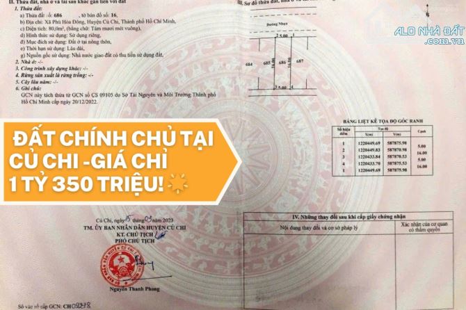 CẦN BÁN GẤP ĐẤT TẠI PHÚ HÒA ĐÔNG - CỦ CHI - GIÁ CHỈ 1 TỶ 350 TRIỆU! - 5