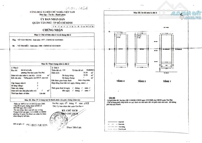 Nhà HXH, 3 tầng, 56m2(4.2x13,4m) Đường Lê Liễu, Tân Quý Tân Phú – 6.05 tỷ thương lượng nhẹ - 7