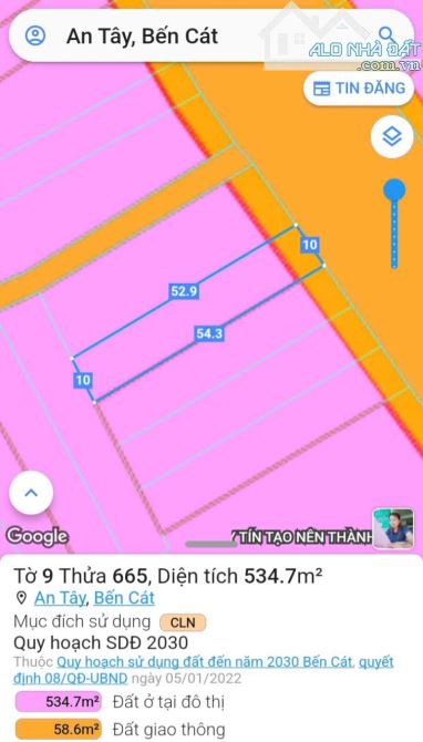 BÁN ĐẤT MT DT744, AN TÂY, TP.BẾN CÁT, DT: 10x53, TC200M2, SHR, GIÁ 6,5 TỶ - 1