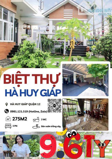 Hiếm có BIỆT THỰ sân vườn CỰC ĐẸP Hà Huy Giáp dài 35m 275m2 vài bước tới Gò Vấp 9.6 Tỷ - 11