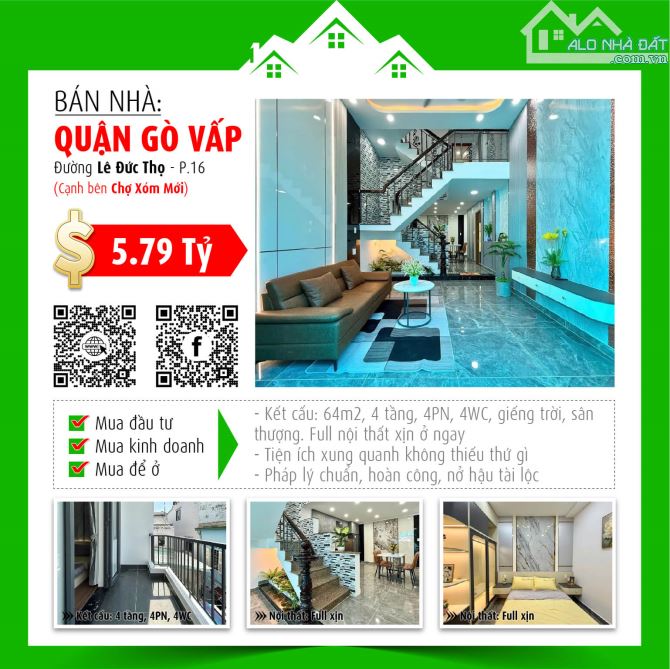 ✅  Bán nhà hẻm xe hơi, gần chợ Xóm Mới - Full nội thất, giá tốt 5.79 tỷ