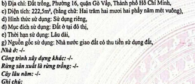 Siêu phẩm duy nhất tại Lê Đức Thọ, Gò Vấp - bán đất 222m2 thổ cư  36 triệu/m2