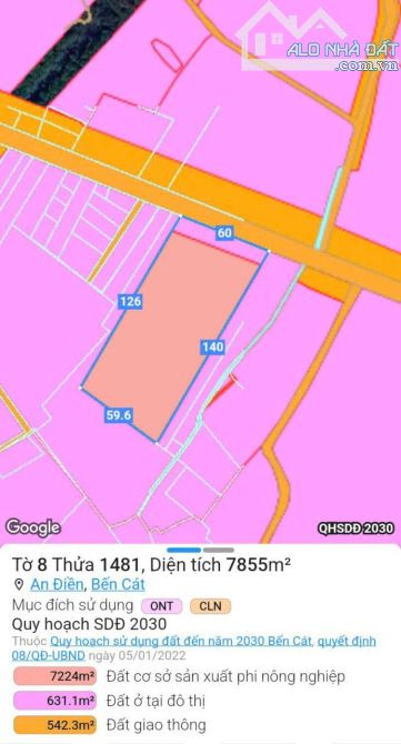 BÁN ĐẤT VIP SKC, MT DT748, P.AN ĐIỀN, TP.BẾN CÁT, DT60x140, TC500M2, SKC6493M2, SHR, 27 TỶ - 2