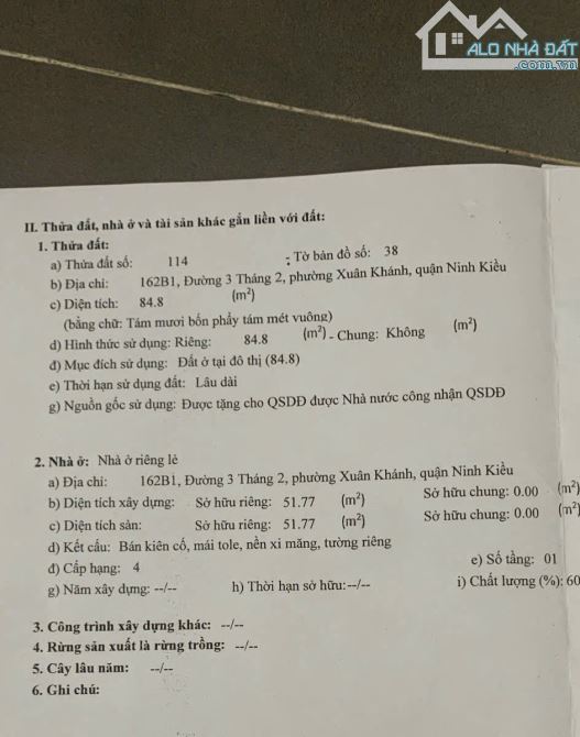 BÁN NHÀ MẶT TIỀN ĐƯỜNG 3/2 ĐỐI DIỆN NHÀ HÀNG SAO MAI PHƯỜNG XUÂN KHÁNH - 2