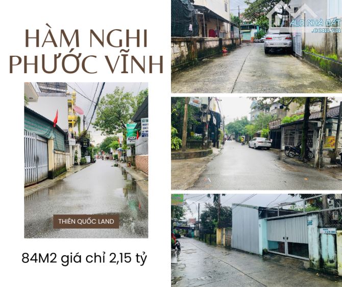 Đất mặt tiền kiệt Hàm Nghi - Phước Vĩnh đường ô tô tránh nhau 84m2 chỉ 2,15 tỷ