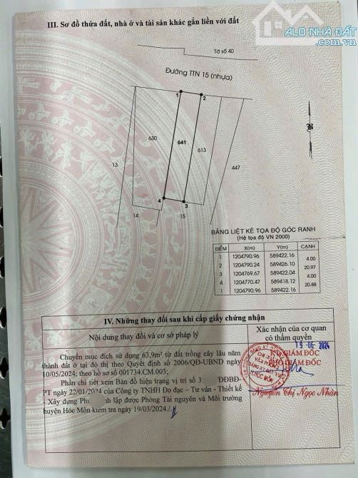 Bán đất 4*21m. Shr. Mặt tiền Tân Thới Nhì 15. Hóc môn - 1