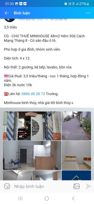 Minihouse 48m2 có chỗ đậu ô tô đường CMT8 - 1