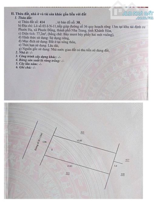 Bán gấp lô đất TĐC Thái Khang - Phước Đồng đường nhựa rộng 13m.  - Diện tích: 77m - 1