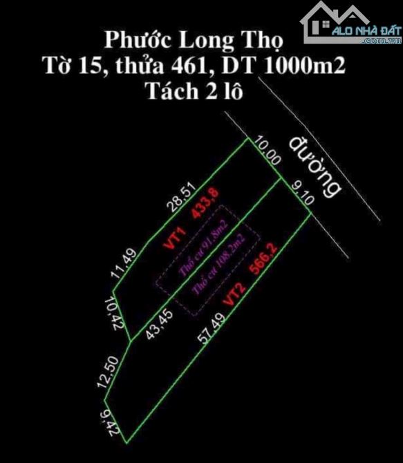 BÁN ĐẤT MẶT TIỀN ĐƯỜNG NHỰA, PHƯỚC LONG THỌ,ĐẤT ĐỎ,BRVT ,Dt 9x55 tc 108m giá 1ty1 - 2