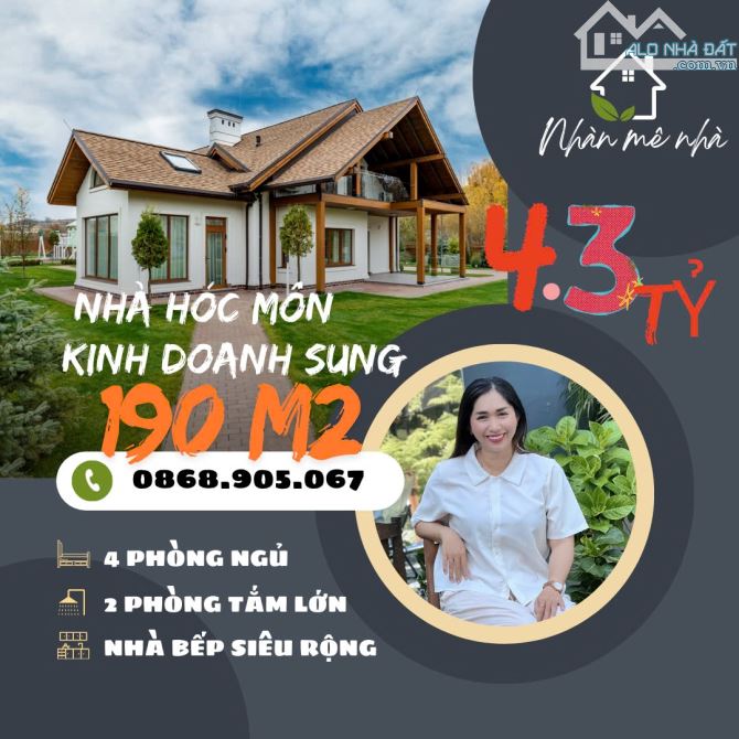 Bán nhà như Biệt Thự sân vườn 190m2, ngang cực hiếm 8.5m, ngay BV Đa Khoa Hóc Môn giá 4.3