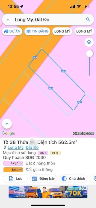 🔺Đất đẹp trục chính Long Mỹ- Thị trấn Phước Hải 562m2(14x41m) giá chỉ 4tỷ2