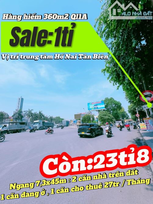 Bán nhà 2 mặt tiền Ql1A 360m2 ngay mũi tàu  CV 30/4 GX Hà Nội P.Tân Biên .TP.Biên Hoà