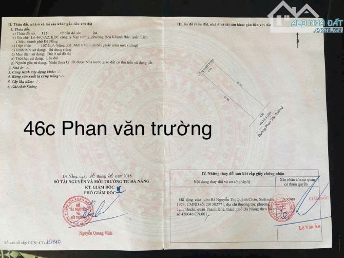 Cần bán đất đường Phan Văn Trường, 107,5m2,hướng đông nam, thông biển NTT