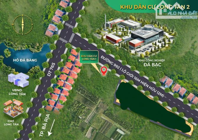 BÁN 1985 M2 ĐẤT MẶT TIỀN 12M .CHỈ 5 TRIỆU/M2 TẠI KCN ĐÁ BẠC LONG TÂN, ĐẤT ĐỎ.SỔ SẴN. - 1