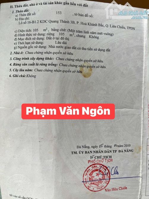 Bán đất đường 10,5m - Phạm Văn Ngôn - Hoà Khánh Bắc - Đà Nẵng - 2