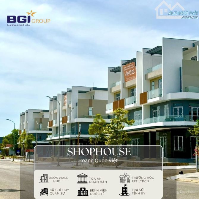 Shophouse 4 tầng BGI Hoàng Quốc Việt đối diện TTTM Aeon Mall Huế trả trước 3ty nhận nhà