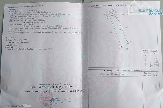 BÁN LÔ BIỆT THỰ VƯỜN GIÁP THỊ TRẤN ĐỊNH QUÁN 2001M2(20MX98M) CÓ SẴN 100M2 THỔ CƯ 1TY750