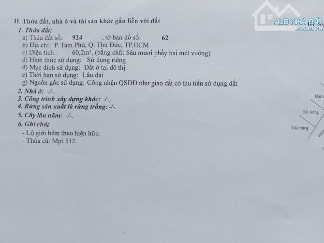 Bán gấp 60m Đất thổ cư hẻm xe hơi đường Ụ Ghe Tp Thủ Đức, giá tốt - 1