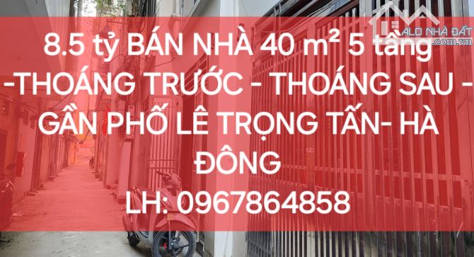 BÁN NHÀ LÊ TRỌNG TẤN - HÀ ĐÔNG 40M², 8.5 TỶ