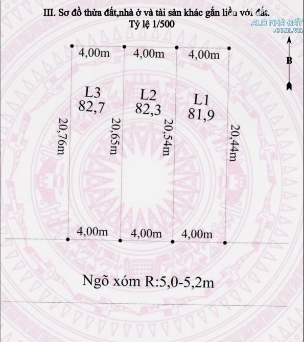 3 lô FO tại thôn 1, xã Thiên Hương. Lô đất cách mặt đường 203 50m - Diện tích: 82m