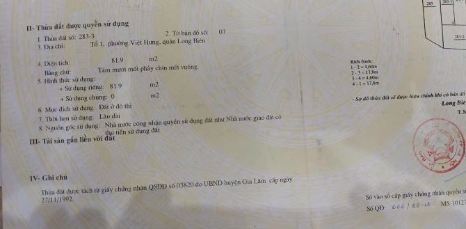 Bán đất thổ Việt Hưng, Quận Long Biên 81,9m2, 7.5 tỷ, ngõ rộng, sát phố - 1