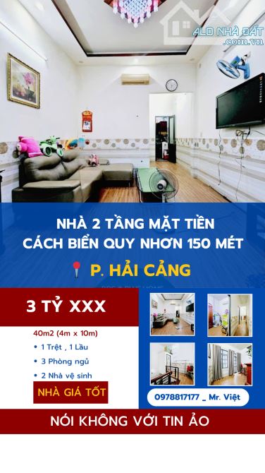 Nhà 2 tầng mặt tiền cách BIỂN Quy Nhơn 150 mét phường Hải Cảng 40m2 (4m x 10m)