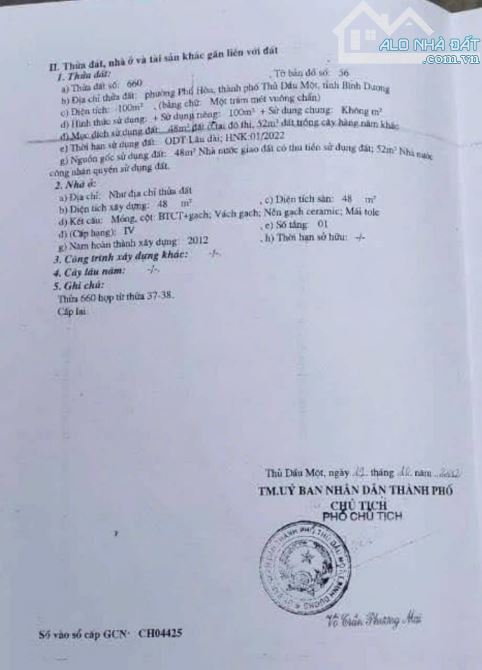 Cần bán căn nhà kp 8, P.Phú Hòa, tp.Thủ Dầu Một, Bình Dương. 100m2.đường ô tô. 2.3 tỷ - 4