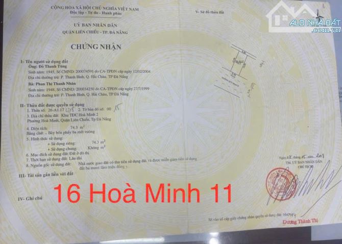 3TỶ350!BÁN NHANH TRONG TUẦN LÔ HOÀ MINH 11,HOÀ MINH,LIÊN CHIỂU