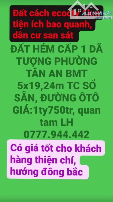 CHỦ GỞI BÁN LÔ ĐẤT 1TY750TR 5X19 TC 50M ĐƯỜNG BÊ TÔNG XE Ô TÔ VI VU, DÂN CƯ ĐÔNG ĐÚC GẦN T - 1