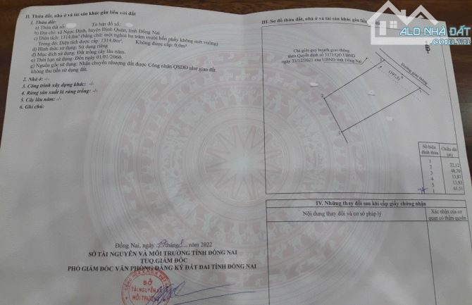 BÁN ĐẤT 1 SẸC QUỐC LỘ 20 KHU DÂN CƯ 1314M2(26MX61M) GIÁ SIÊU HỜI CHỈ 1TY2