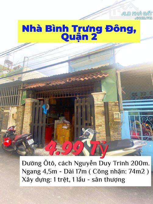 Nhà Đường Ôtô Cách Nguyễn Duy Trinh 200m, 2 Tầng, 74m2, 4.99 tỷ - Bình Trưng Đông, Quận 2