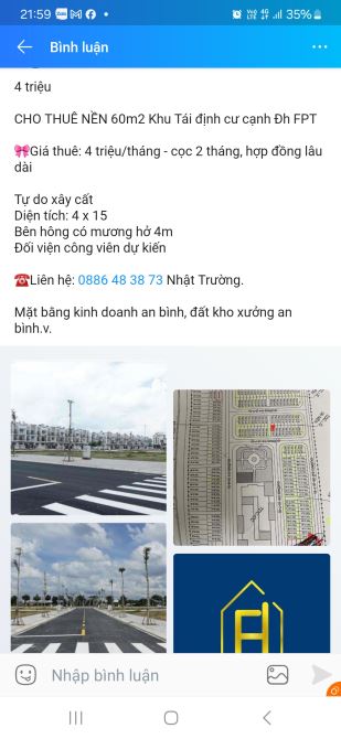 Cho thuê nền mặt tiền khu tái định cư An Bình - 1