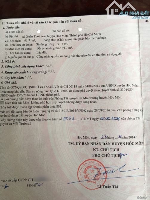 Bán gấp đất thổ cư 91m2 Đường Xuân Thới Sơn 12, xã Xuân Thới Sơn, Hóc Môn 980 triệu - 5