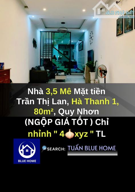 Bán Nhà 3,5Mê Mặt Tiền Trần Thị Lan,Hà Thanh 1 P.Đống Đa Quy Nhơn, 80m2,Giá nhỉnh 4 Ty xyz