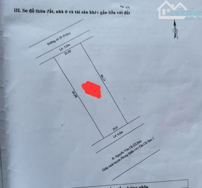 Bán đất 2 mặt tiền đường Nguyễn Văn Cừ nối dài, DT: 20m x 66m= 1.349m2