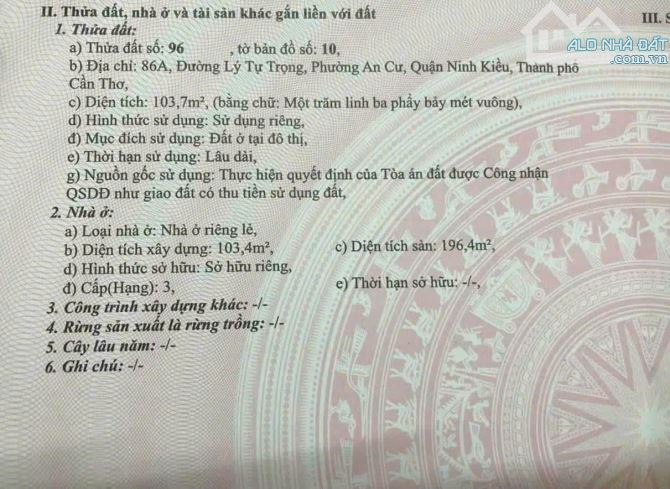 BÁN NHÀ MẶT TIỀN ĐƯỜNG LÝ TỰ TRỌNG. DT 103,7m2 - 5