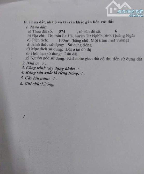 Bán lô đất 5x20m, hướng tây nam, mặt tiền đường nhựa, thị trấn La Hà, Tư Nghĩa - 1